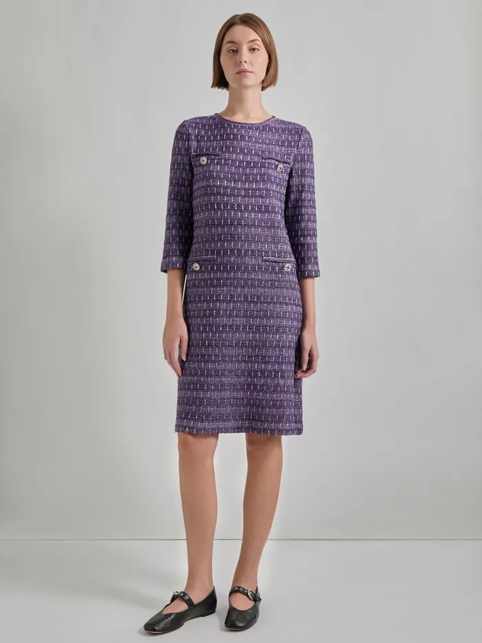 Misook Metallic Accent Tweed Knit Shift Dress Women Dresses