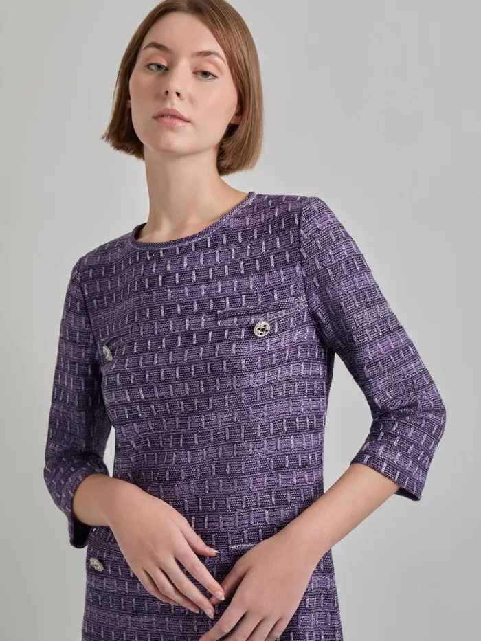 Misook Metallic Accent Tweed Knit Shift Dress Women Dresses