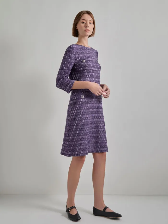 Misook Metallic Accent Tweed Knit Shift Dress Women Dresses