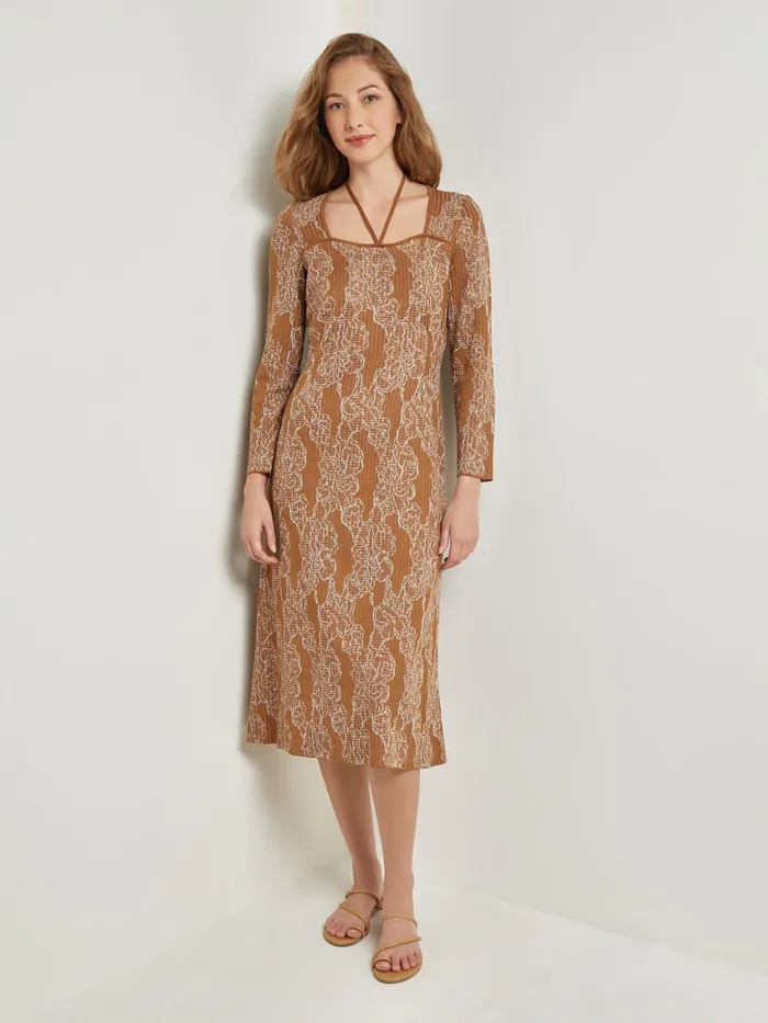 Misook Midi ALine Dress 8211 Ribbed Lurex Jacquard Knit Women Dresses