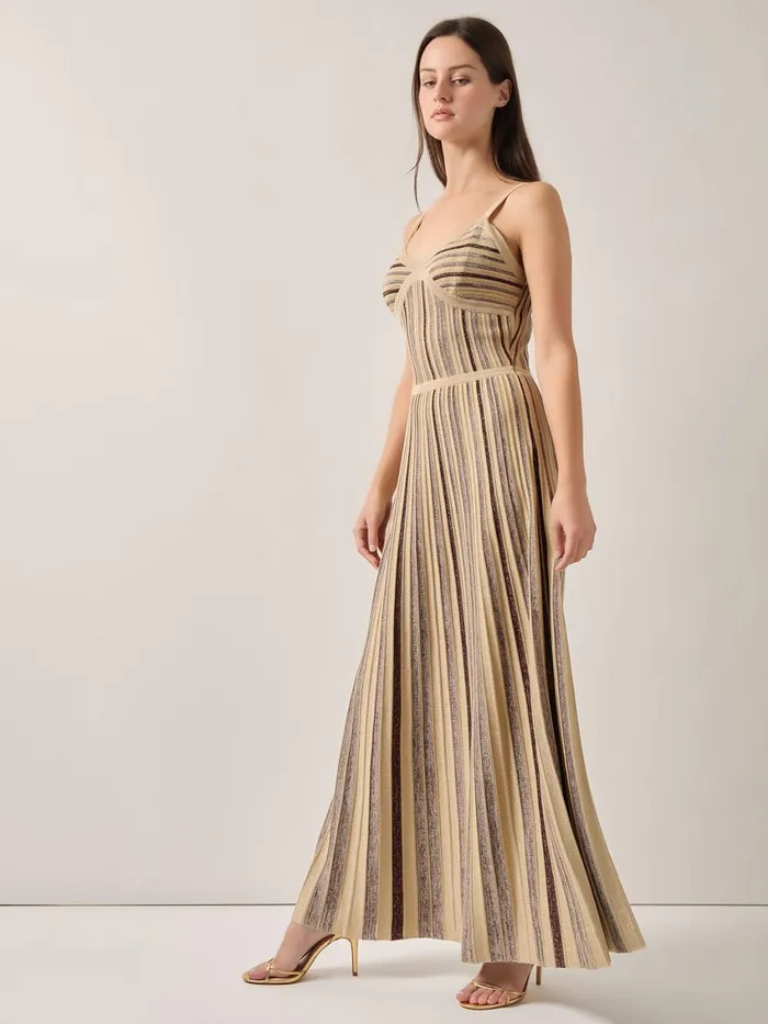 Misook Modern FitandFlare Lurex Striped Knit Maxi Dress Women Dresses Misook Modern FitandFlare Lurex Striped Knit Maxi Dress Women Dresses