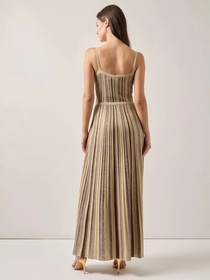 Misook Modern FitandFlare Lurex Striped Knit Maxi Dress Women Dresses Misook Modern FitandFlare Lurex Striped Knit Maxi Dress Women Dresses