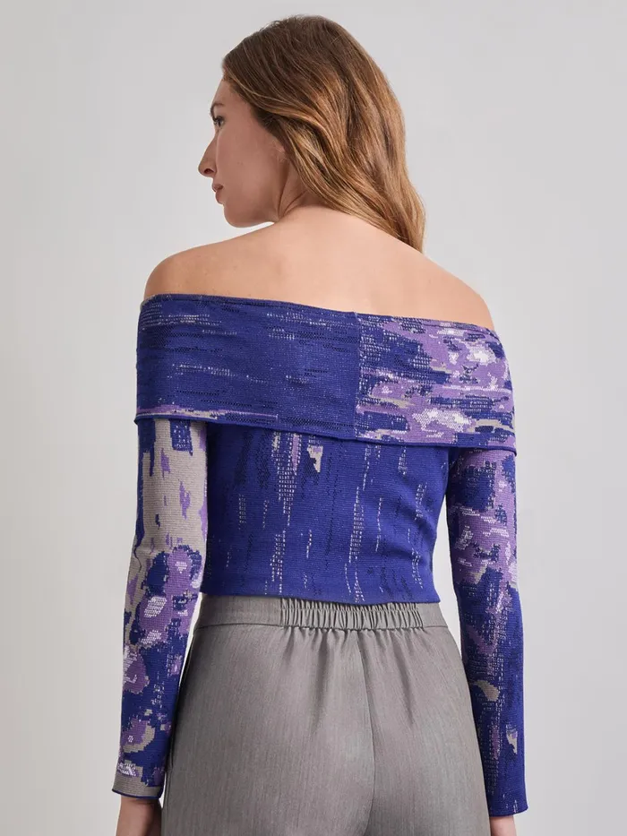 Misook Modern Fit Cropped Cross Body Watercolor Soft Knit Top Women Tops and Tees