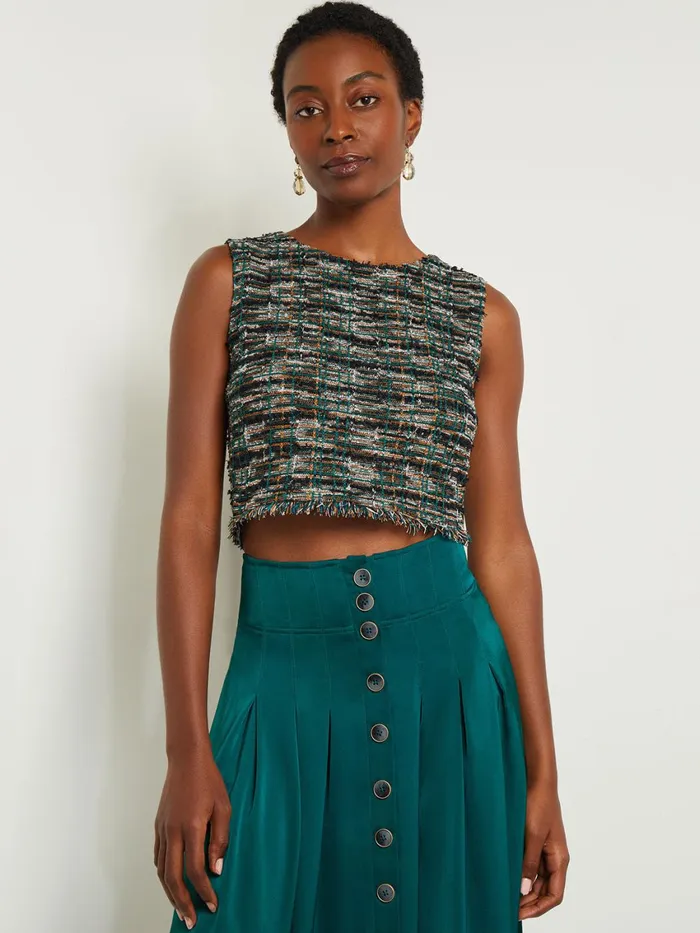 Misook Modern Fit Cropped Tweed Knit Tank Women Tops and Tees