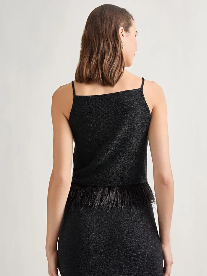 Misook Modern Fit Ostrich Feather Trim Stretch Woven Tank Women Tanks