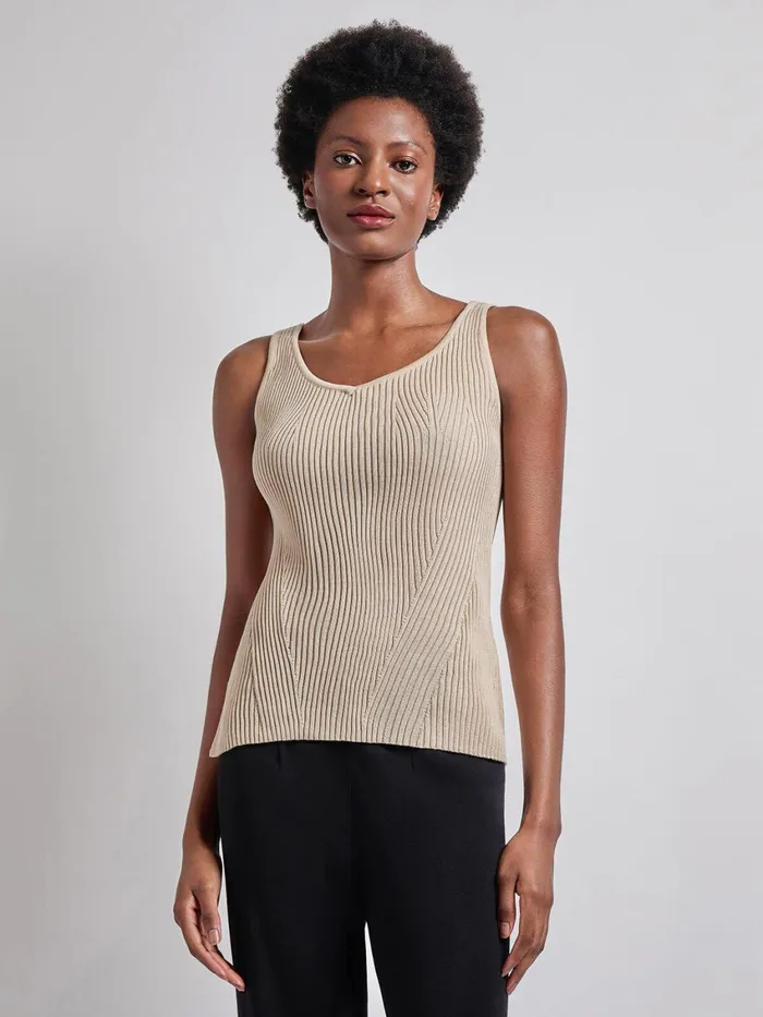 Misook Shaped Ribbed Knit VNeck Tank Women Tanks