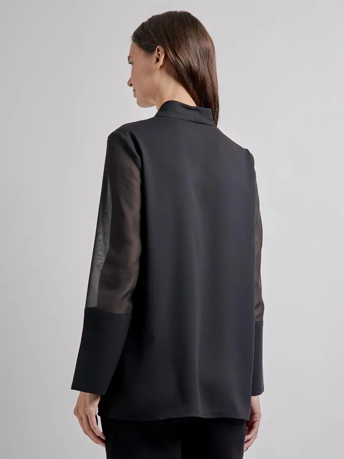 Misook Sheer Sleeve Crepe De Chine Blouse Women Tops and Tees Misook Sheer Sleeve Crepe De Chine Blouse Women Tops and Tees