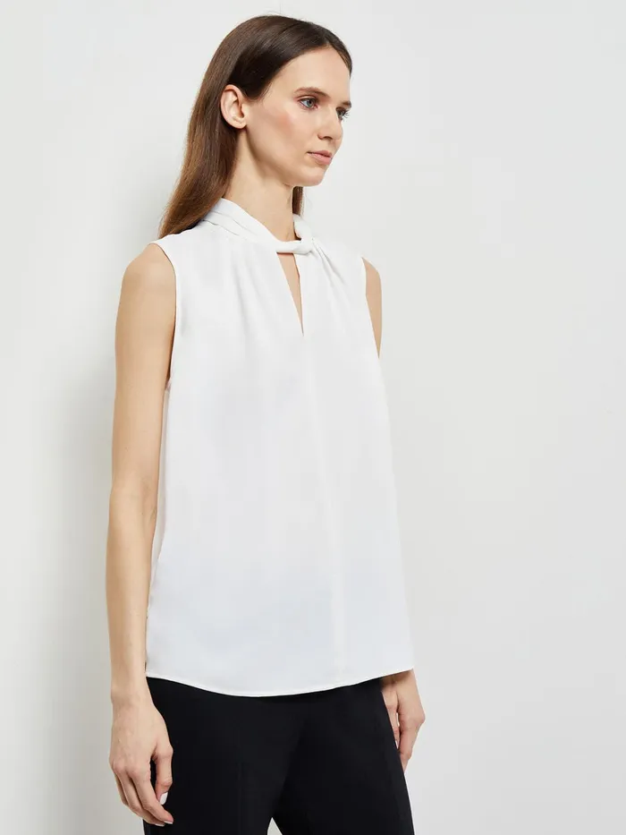 Misook Sleeveless Twist Neck Crepe De Chine Blouse Women Blouses and Shirts