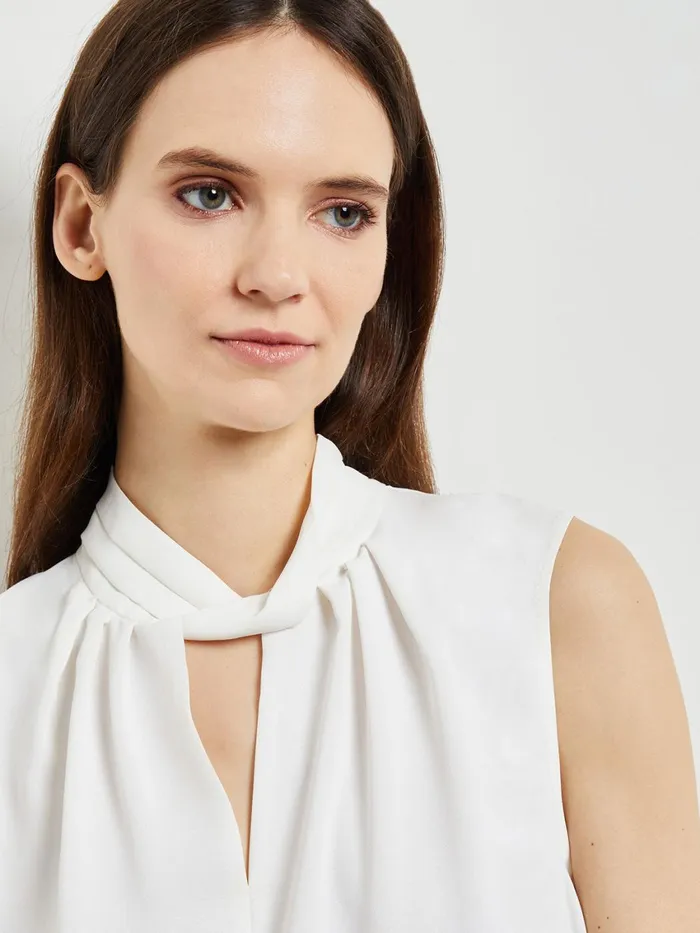 Misook Sleeveless Twist Neck Crepe De Chine Blouse Women Blouses and Shirts