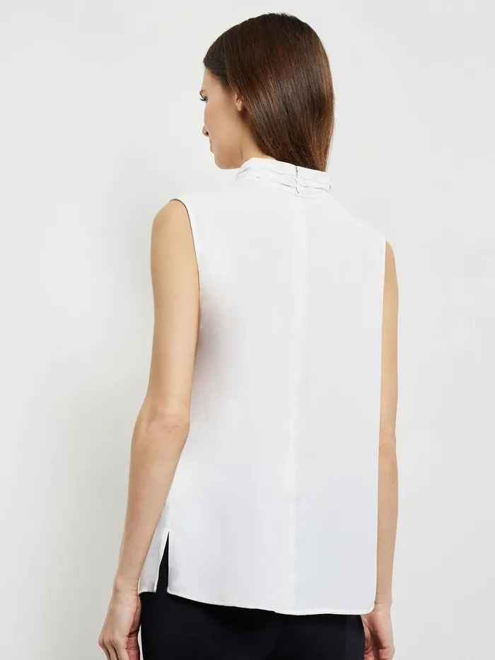 Misook Sleeveless Twist Neck Crepe De Chine Blouse Women Blouses and Shirts