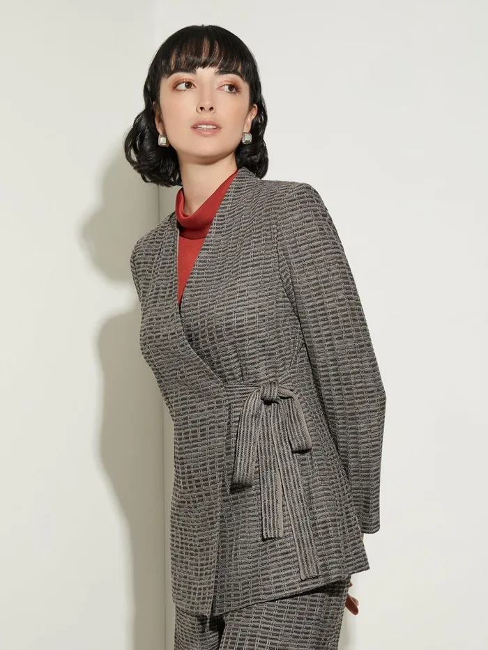 Misook Tailored Fit Tweed Side Tie Knit Blazer Women Jackets and Coats