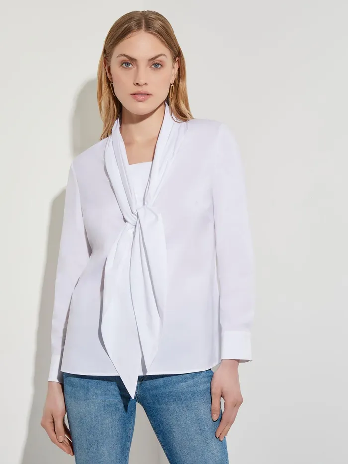 Misook TieNeck Cotton Poplin Blouse Women Blouses and Shirts