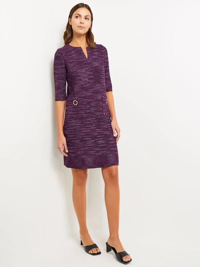 Misook Tweed Knit Shift Dress With Pockets Women Dresses
