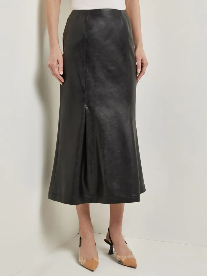 Misook Vegan Leather Front Pleat Trumpet Skirt Women Skirts