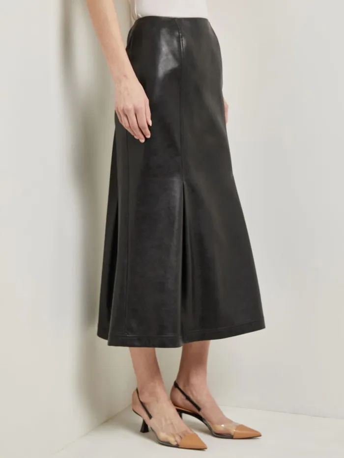 Misook Vegan Leather Front Pleat Trumpet Skirt Women Skirts