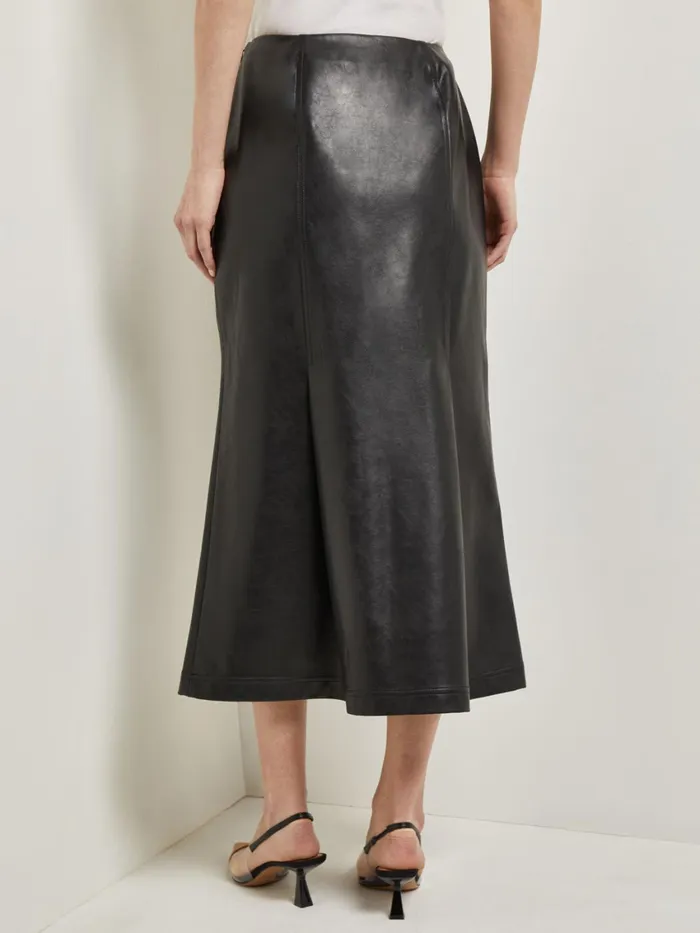 Misook Vegan Leather Front Pleat Trumpet Skirt Women Skirts