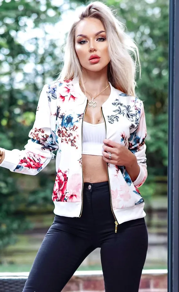 Nadiyah Ivory Floral Bomber Jacket Women Missfiga CoatsJackets