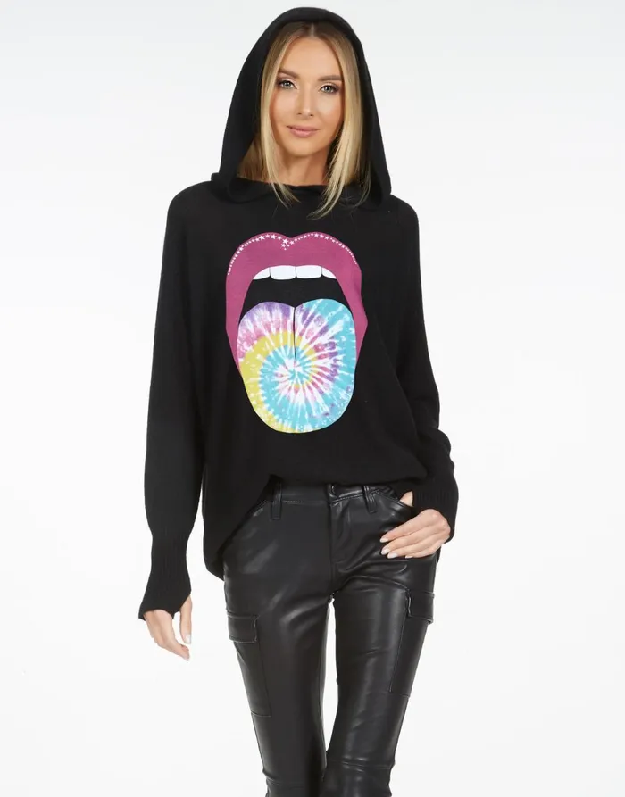 Namiko X Tie Dye Tongue Black Women039s Lauren Moshi Sweaters and Knits