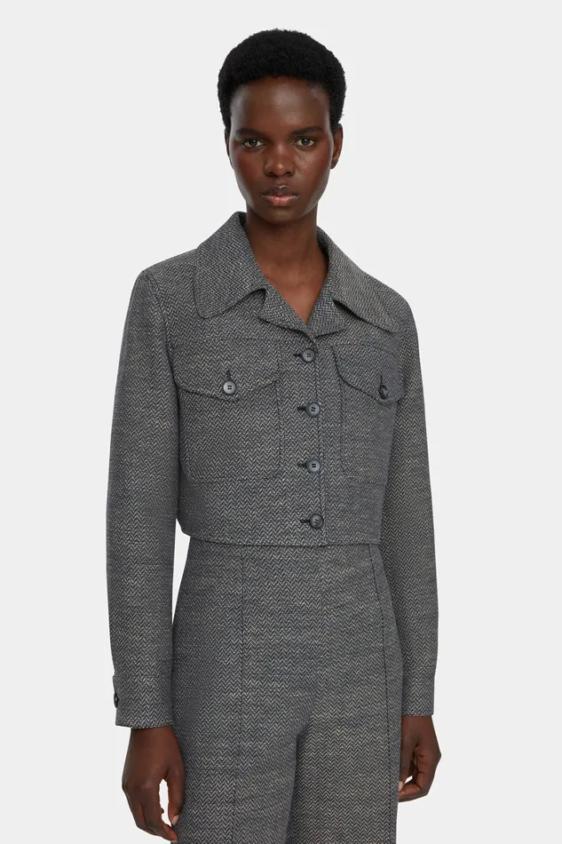 Nics Jacket In Navy and Ivory Chevron Weave Jackets And Coats Emilia Wickstead Women