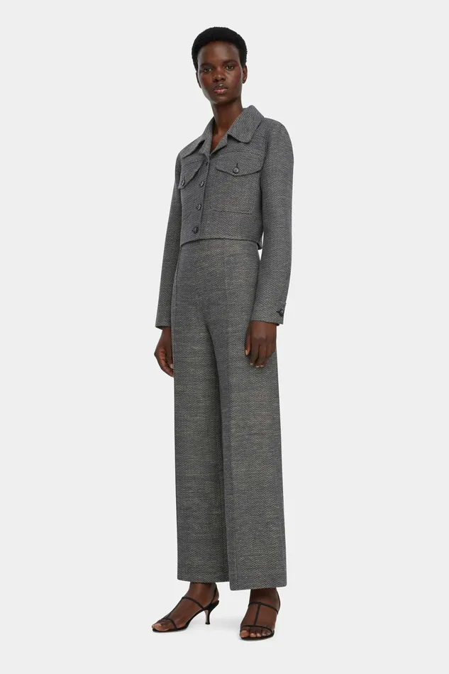 Nics Jacket In Navy and Ivory Chevron Weave Jackets And Coats Emilia Wickstead Women