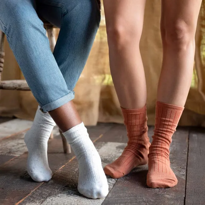 Nisolo Socks Women Cotton Mid Sock Ivory Multicolor Marl