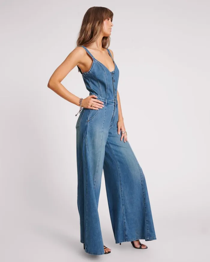 One Teaspoon Denim Jumpsuits GRITTY BLUE FREIDA FIT N FLARE DENIM JUMPSUIT 8211 Women One Teaspoon Denim Jumpsuits GRITTY BLUE FREIDA FIT N FLARE DENIM JUMPSUIT 8211 Women