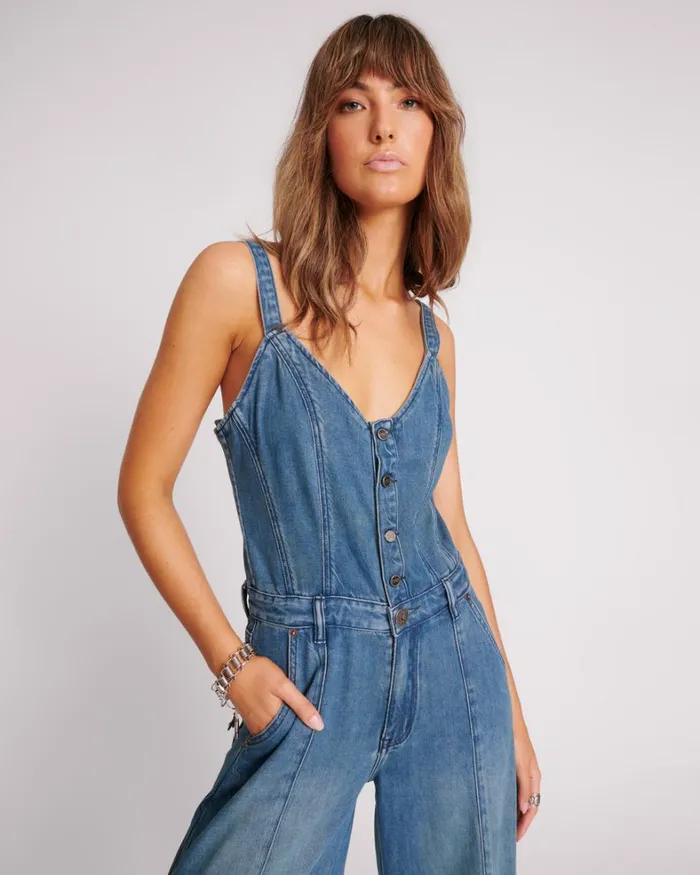 One Teaspoon Denim Jumpsuits GRITTY BLUE FREIDA FIT N FLARE DENIM JUMPSUIT 8211 Women One Teaspoon Denim Jumpsuits GRITTY BLUE FREIDA FIT N FLARE DENIM JUMPSUIT 8211 Women