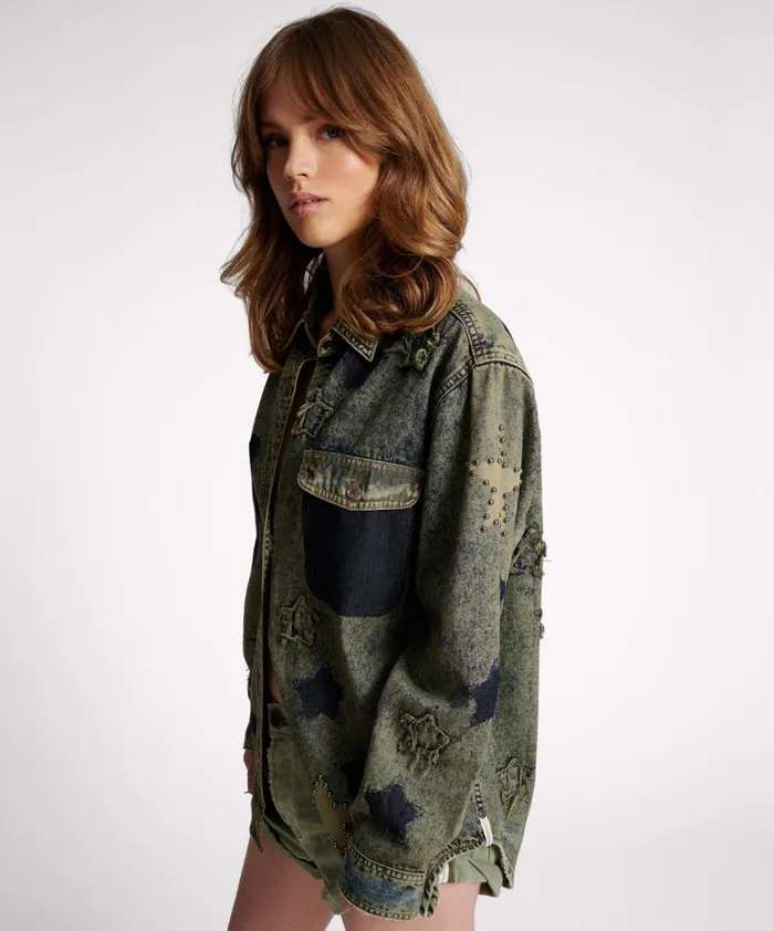 One Teaspoon Denim Shirts PETROL GREEN STAR EVERYDAY SHIRT 8211 Women