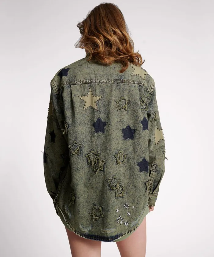 One Teaspoon Denim Shirts PETROL GREEN STAR EVERYDAY SHIRT 8211 Women