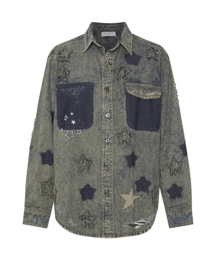 One Teaspoon Denim Shirts PETROL GREEN STAR EVERYDAY SHIRT 8211 Women