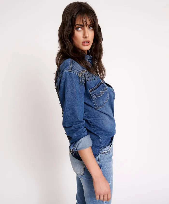 One Teaspoon Denim Shirts RAZZLE DAZZLE WESTERN SHIRT 8211 Women One Teaspoon Denim Shirts RAZZLE DAZZLE WESTERN SHIRT 8211 Women