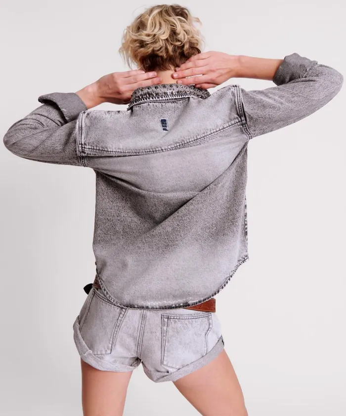 One Teaspoon Denim Shirts SLATE ACID STUDDED DENIM SHIRT 8211 Women One Teaspoon Denim Shirts SLATE ACID STUDDED DENIM SHIRT 8211 Women