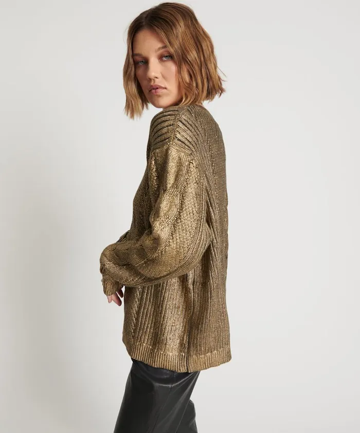 One Teaspoon Knitwear GOLD FOIL CABLE SPINE SWEATER 8211 Women One Teaspoon Knitwear GOLD FOIL CABLE SPINE SWEATER 8211 Women