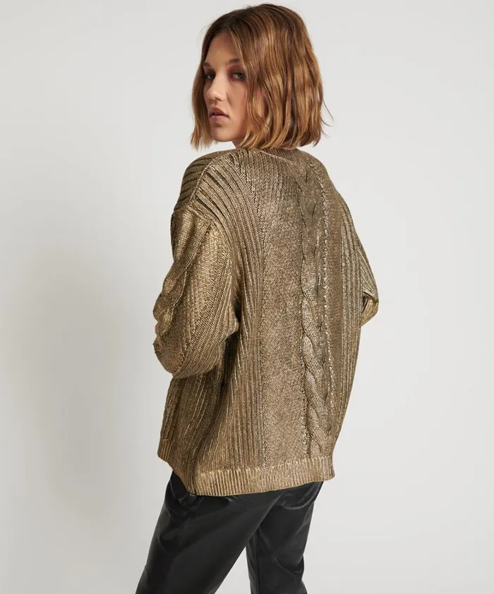 One Teaspoon Knitwear GOLD FOIL CABLE SPINE SWEATER 8211 Women One Teaspoon Knitwear GOLD FOIL CABLE SPINE SWEATER 8211 Women