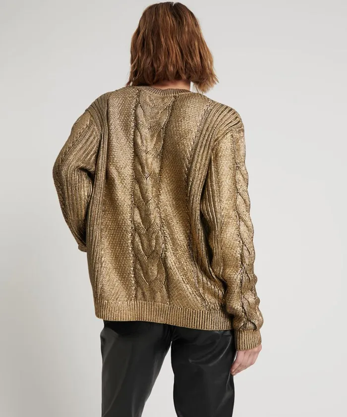 One Teaspoon Knitwear GOLD FOIL CABLE SPINE SWEATER 8211 Women One Teaspoon Knitwear GOLD FOIL CABLE SPINE SWEATER 8211 Women