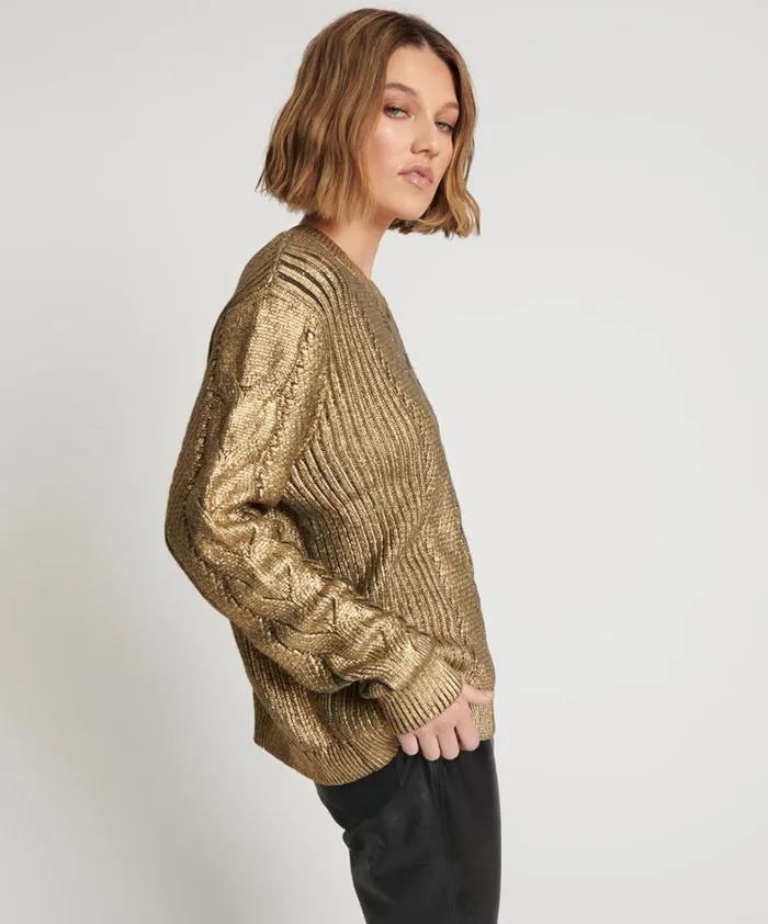 One Teaspoon Knitwear GOLD FOIL CABLE SPINE SWEATER 8211 Women One Teaspoon Knitwear GOLD FOIL CABLE SPINE SWEATER 8211 Women