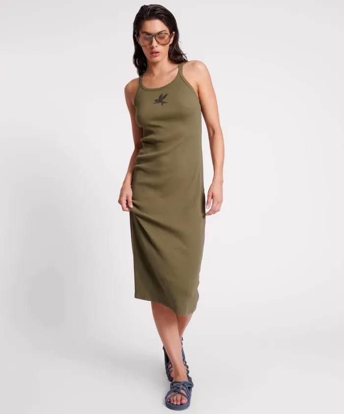 One Teaspoon Midi and Maxi Dresses KHAKI ONE TEASPOON RIB SINGLET MIDI DRESS 8211 Women