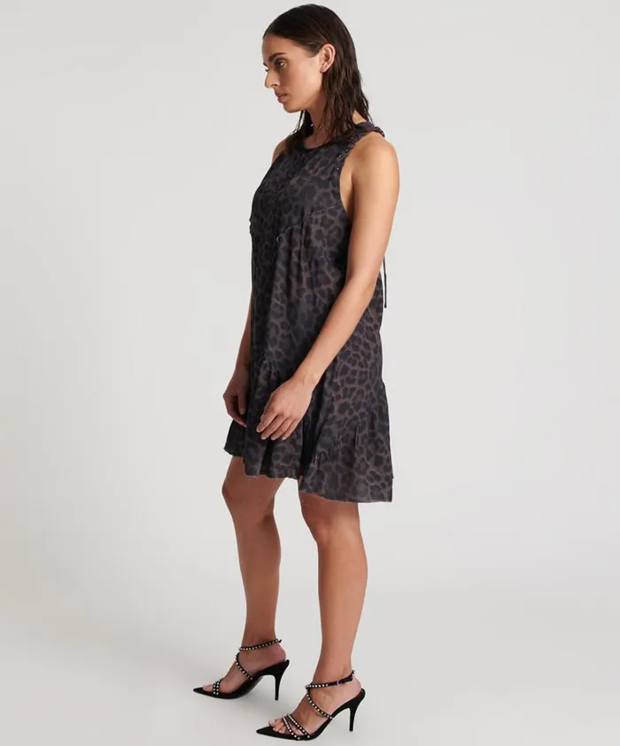 One Teaspoon Mini Dresses DARK LEOPARD TIERED DRESS 8211 Women One Teaspoon Mini Dresses DARK LEOPARD TIERED DRESS 8211 Women