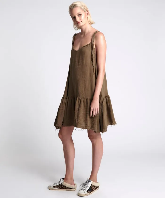 One Teaspoon Mini Dresses THE ICON WASHED KHAKI MUSLIN DRESS 8211 Women
