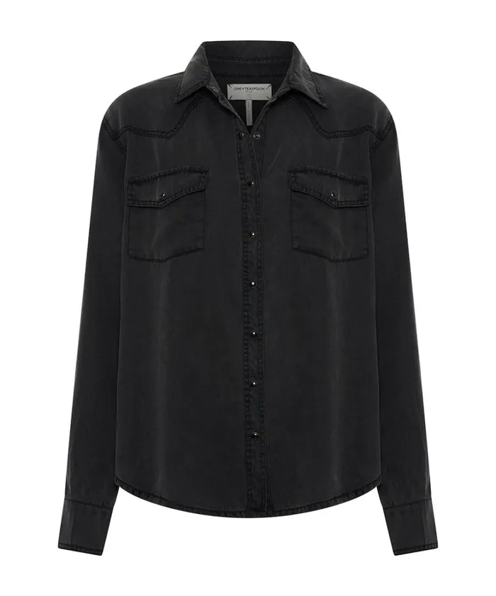 One Teaspoon Shirts SOFT BLACK TENCEL WESTERN SHIRT 8211 Women One Teaspoon Shirts SOFT BLACK TENCEL WESTERN SHIRT 8211 Women