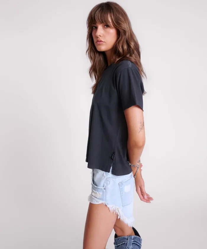 One Teaspoon Tees and Tanks BLACK GRAFFITI BIRD SPLIT HEM TEE 8211 Women One Teaspoon Tees and Tanks BLACK GRAFFITI BIRD SPLIT HEM TEE 8211 Women