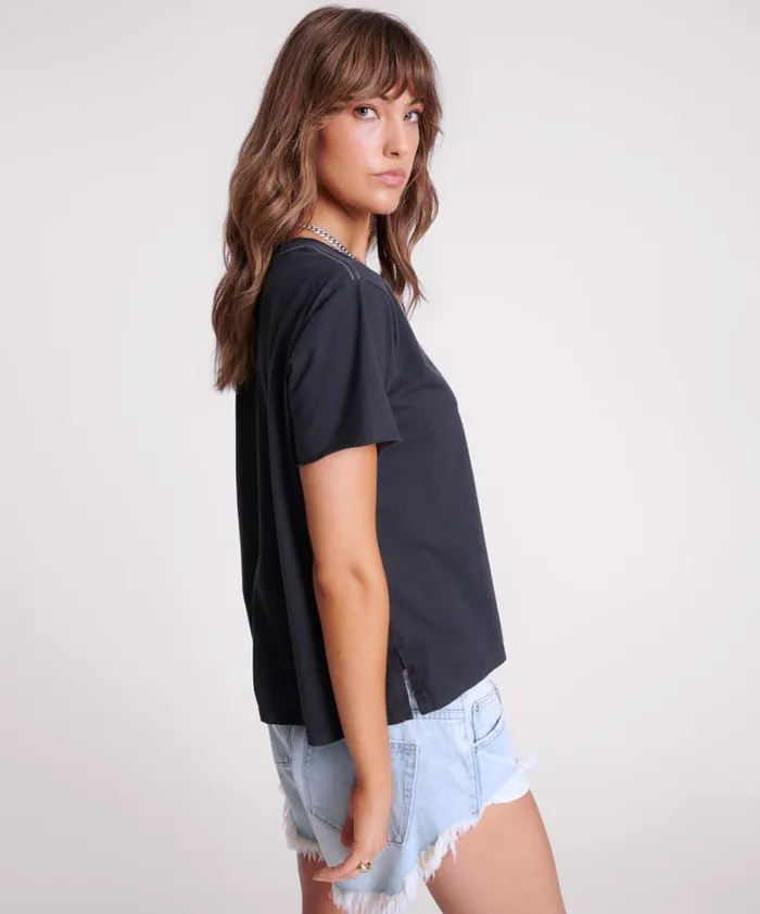 One Teaspoon Tees and Tanks BLACK GRAFFITI BIRD SPLIT HEM TEE 8211 Women One Teaspoon Tees and Tanks BLACK GRAFFITI BIRD SPLIT HEM TEE 8211 Women