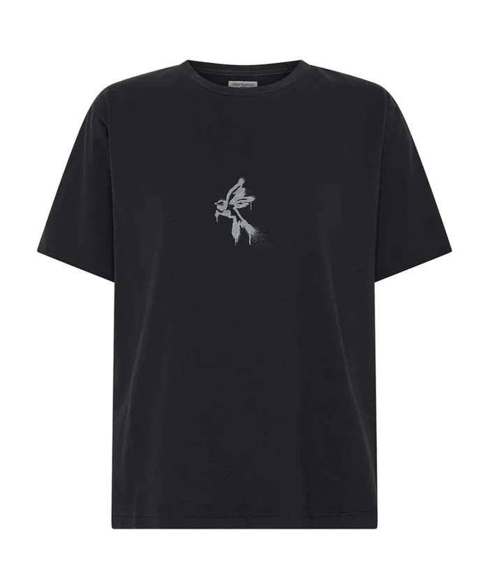 One Teaspoon Tees and Tanks BLACK GRAFFITI BIRD SPLIT HEM TEE 8211 Women One Teaspoon Tees and Tanks BLACK GRAFFITI BIRD SPLIT HEM TEE 8211 Women