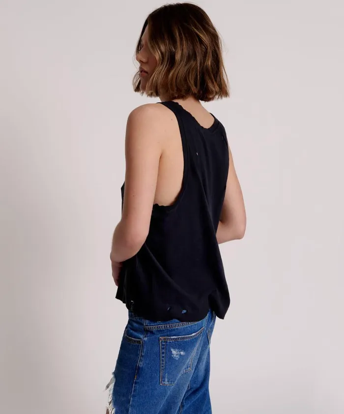 One Teaspoon Tees and Tanks BLACK STONE RIBBED DISTRESSED DADDIO SINGLET 8211 Women One Teaspoon Tees and Tanks BLACK STONE RIBBED DISTRESSED DADDIO SINGLET 8211 Women