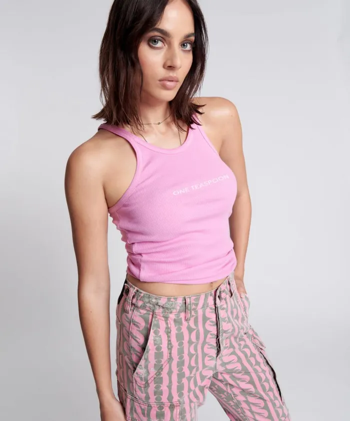 One Teaspoon Tees and Tanks CANDY ONE TEASPOON LOGO SINGLET 8211 Women One Teaspoon Tees and Tanks CANDY ONE TEASPOON LOGO SINGLET 8211 Women