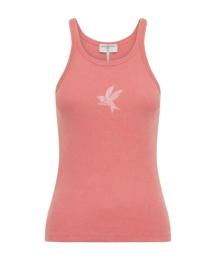 One Teaspoon Tees and Tanks CORAL ONE TEASPOON RIB SINGLET 8211 Women One Teaspoon Tees and Tanks CORAL ONE TEASPOON RIB SINGLET 8211 Women