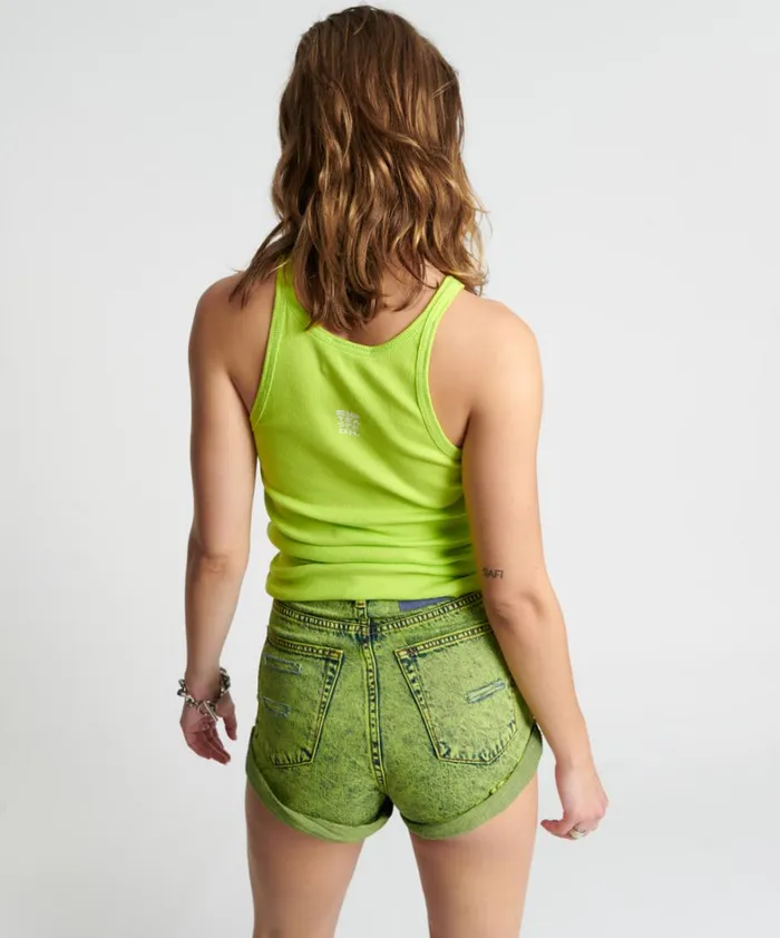One Teaspoon Tees and Tanks CYBER LIME ONE TEASPOON LOGO SINGLET 8211 Women