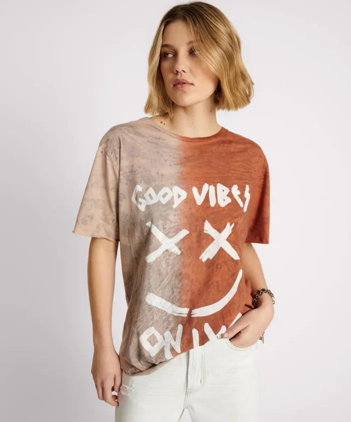 One Teaspoon Tees and Tanks GOOD VIBES ONLY OVERSIZED HAND DYED TEE 8211 Women