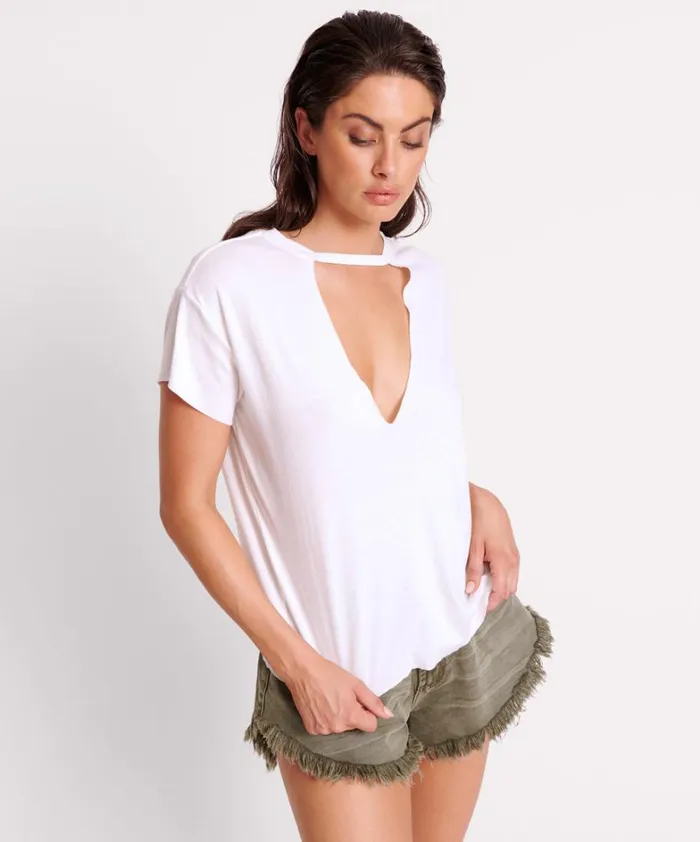 One Teaspoon Tees and Tanks IVORY DEEP V CUT OUT TEE 8211 Women One Teaspoon Tees and Tanks IVORY DEEP V CUT OUT TEE 8211 Women