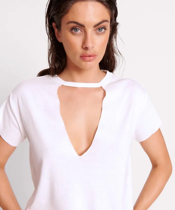 One Teaspoon Tees and Tanks IVORY DEEP V CUT OUT TEE 8211 Women One Teaspoon Tees and Tanks IVORY DEEP V CUT OUT TEE 8211 Women